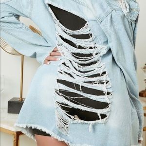 Stylish Broken holes blue denim Jacket